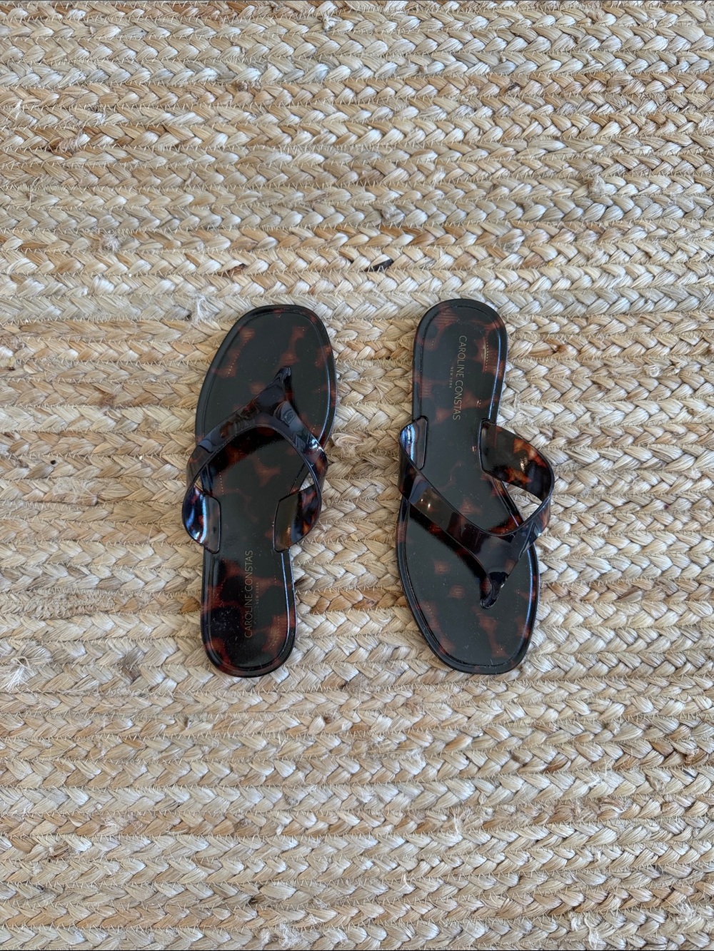 Caroline Constas Tortoiseshell Gloss Slide Sandals - Brown/Black
